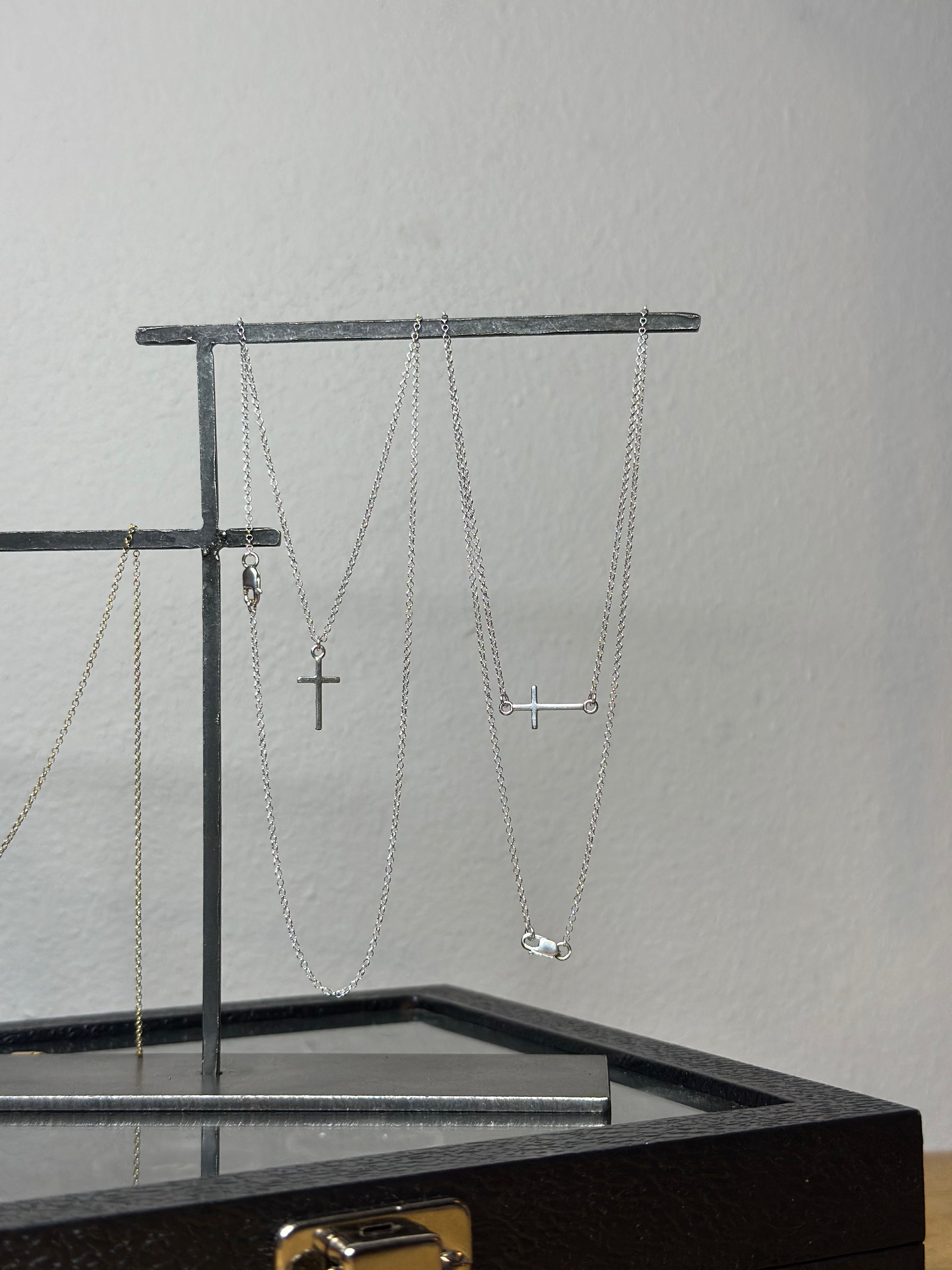 Sterling Silver Cross Necklace - Horizontal