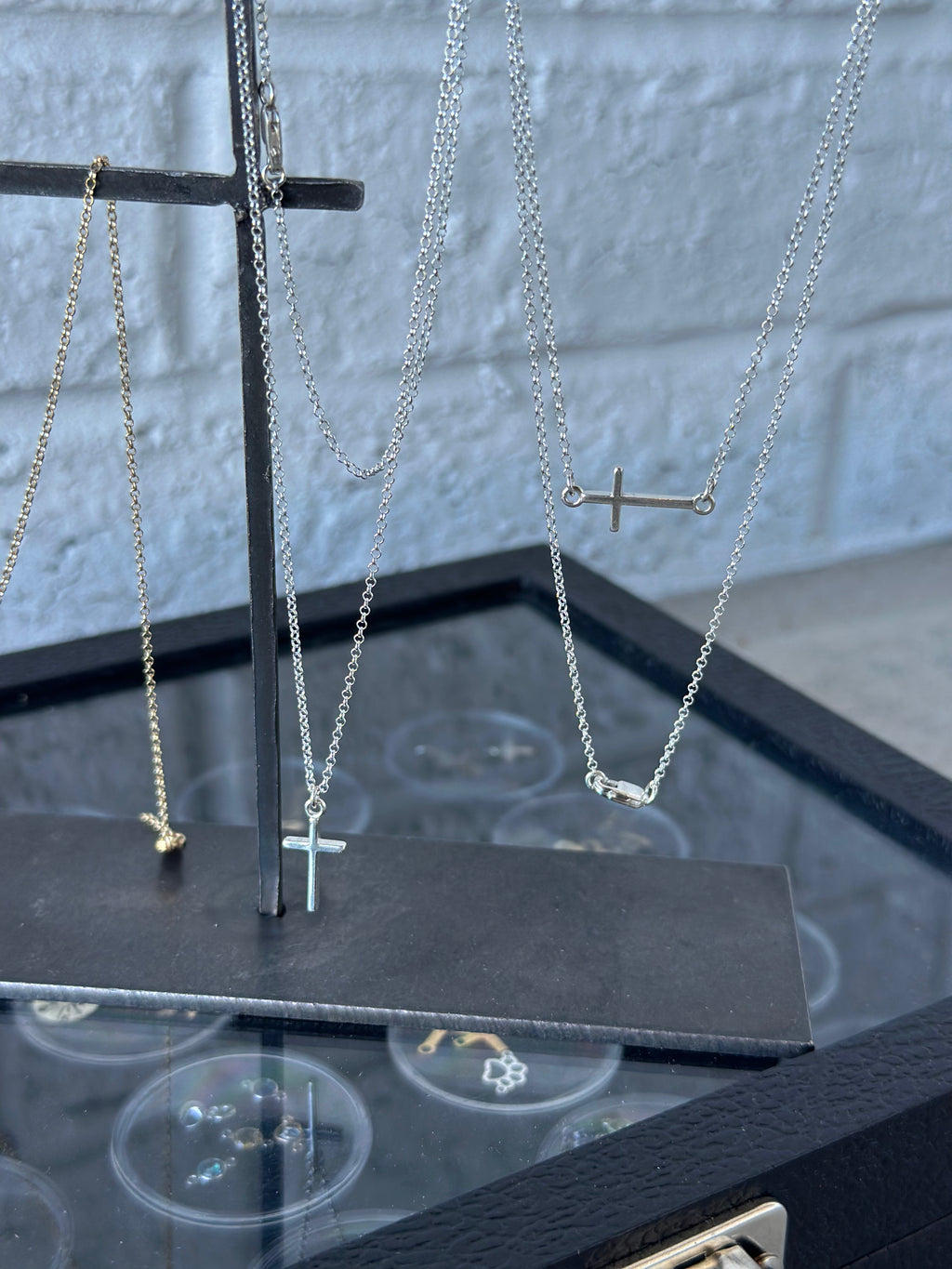 Sterling Silver Cross Necklace - Horizontal