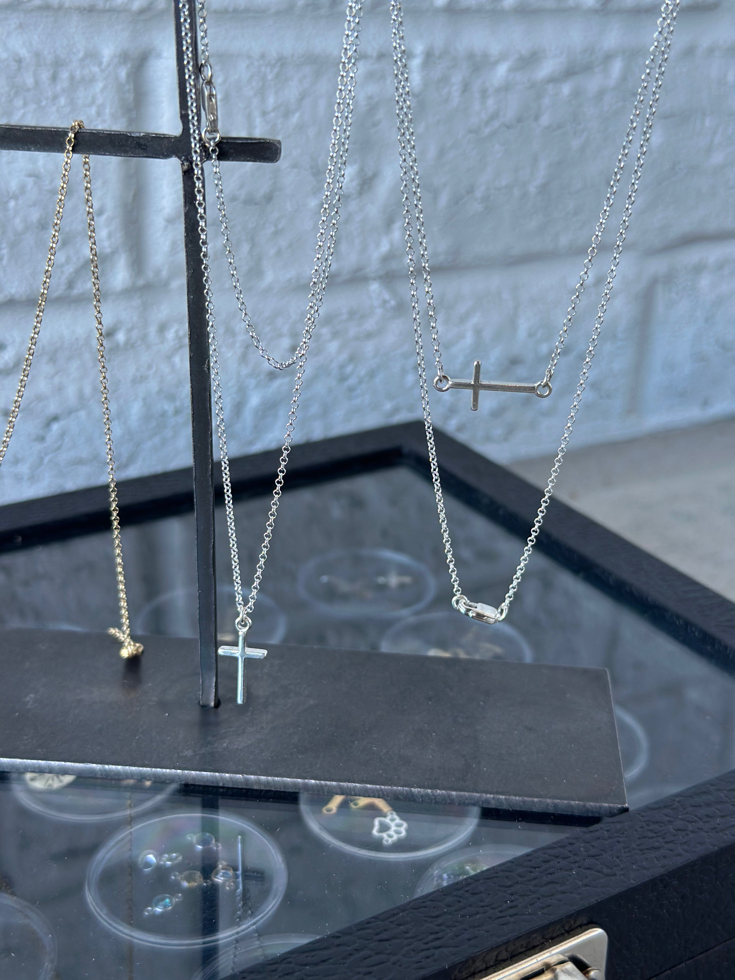 Sterling Silver Cross Necklace - Horizontal