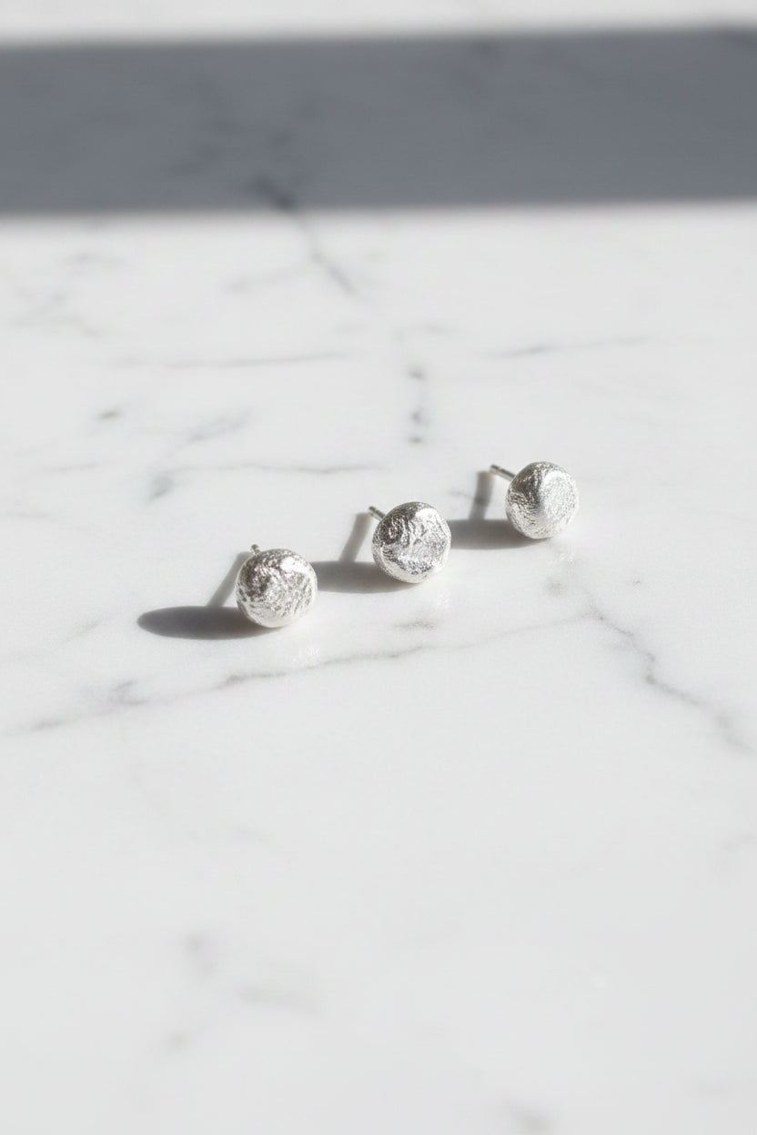 Molten Rounded Stud Earrings - 0.925 Sterling Silver