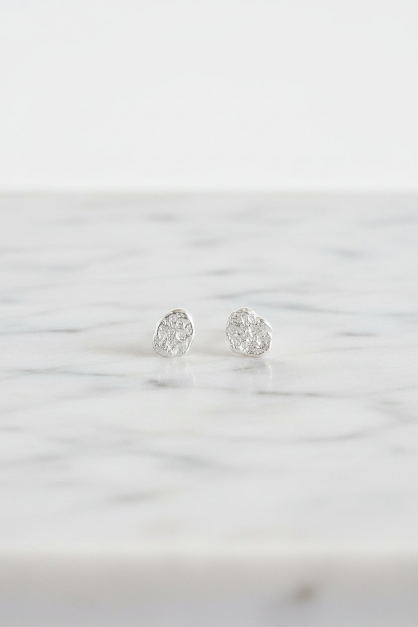 Molten Flat Stud Earrings - 0.925 Sterling Silver